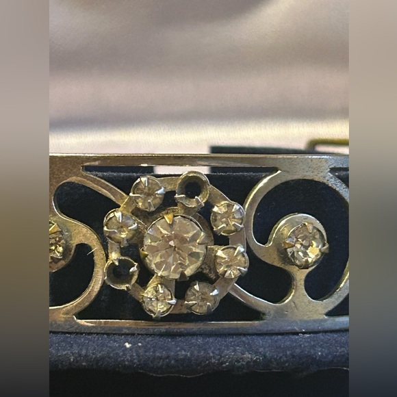 Vintage Rhinestone Filigree Cuff Bracelet Silver Tone Open Bangle - Picture 7 of 12